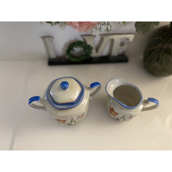 1950's Vintage Japanese Porcelain Lusterware 2 Piece Tea Set Floral Design Great - Picture 7 of 16